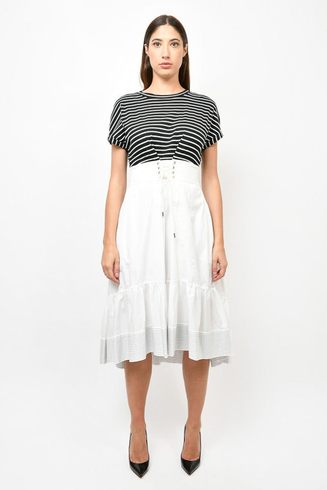 3.1 Phillip Lim White/Blue Striped T Shirt Dress with Lace Detail Size XS