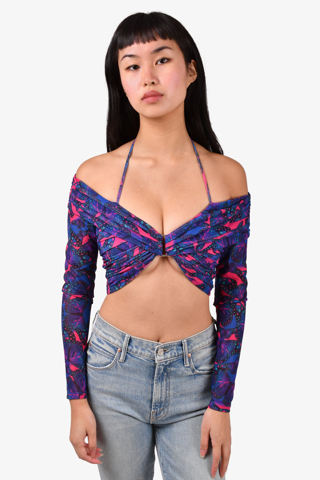 Cami NYC Purple Pink Butterfly Printed Mesh Rosalia Top Size S