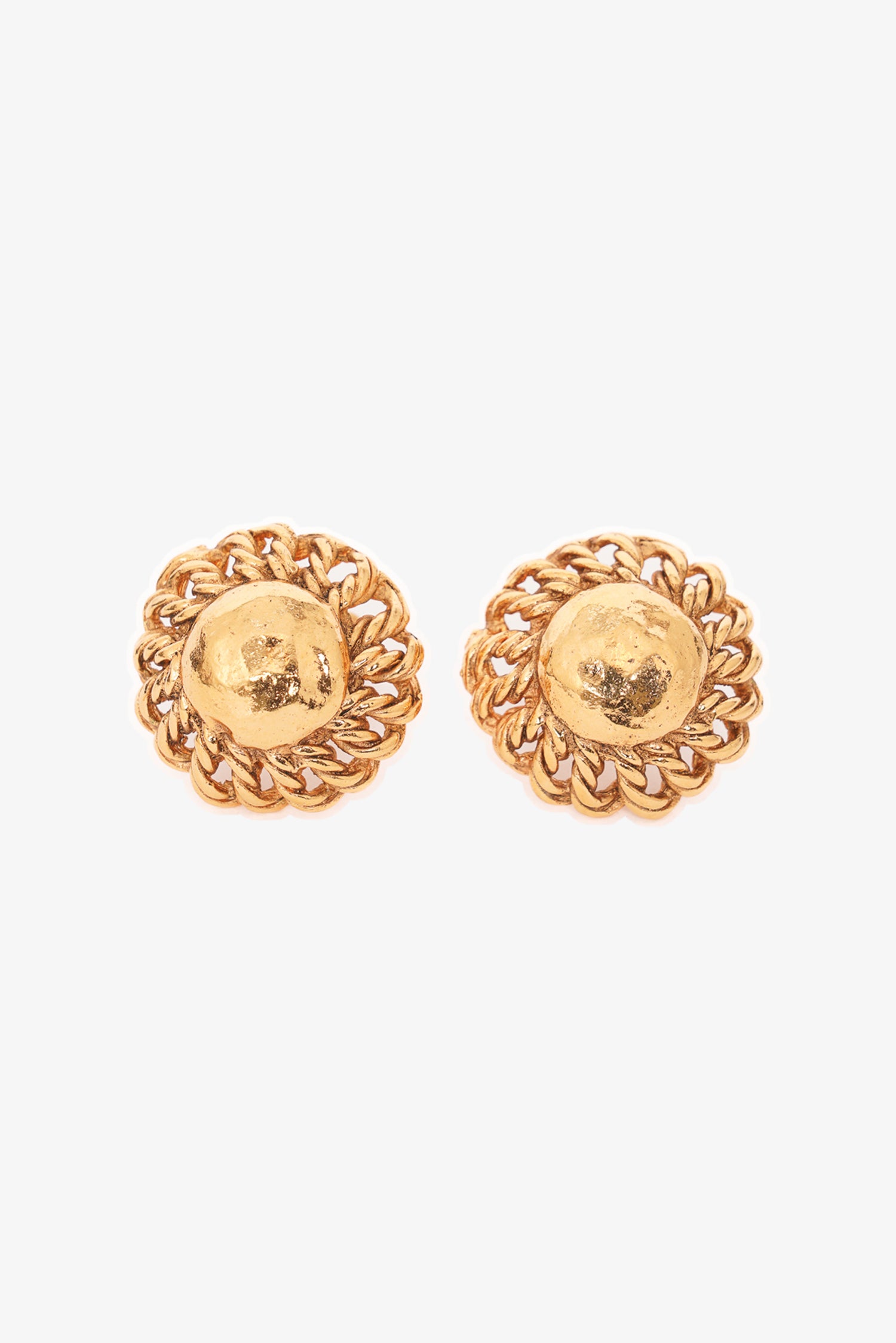 Pre-loved Chanel™ Gold Round Engraved CC Logo Clip-On Earrings