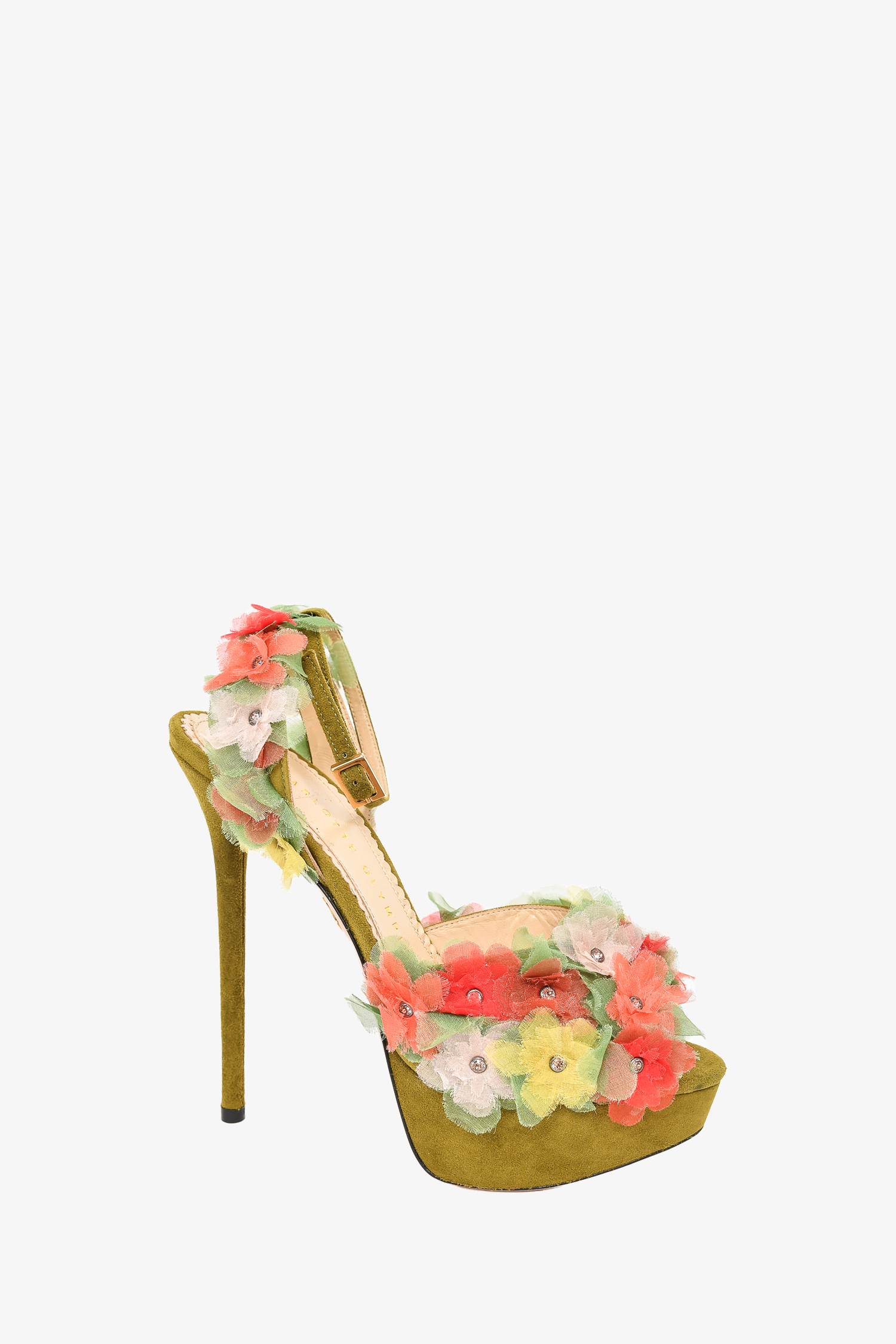 Charlotte offers Olympia Shoes Charlotte Olympia Green suede with embellished flowers