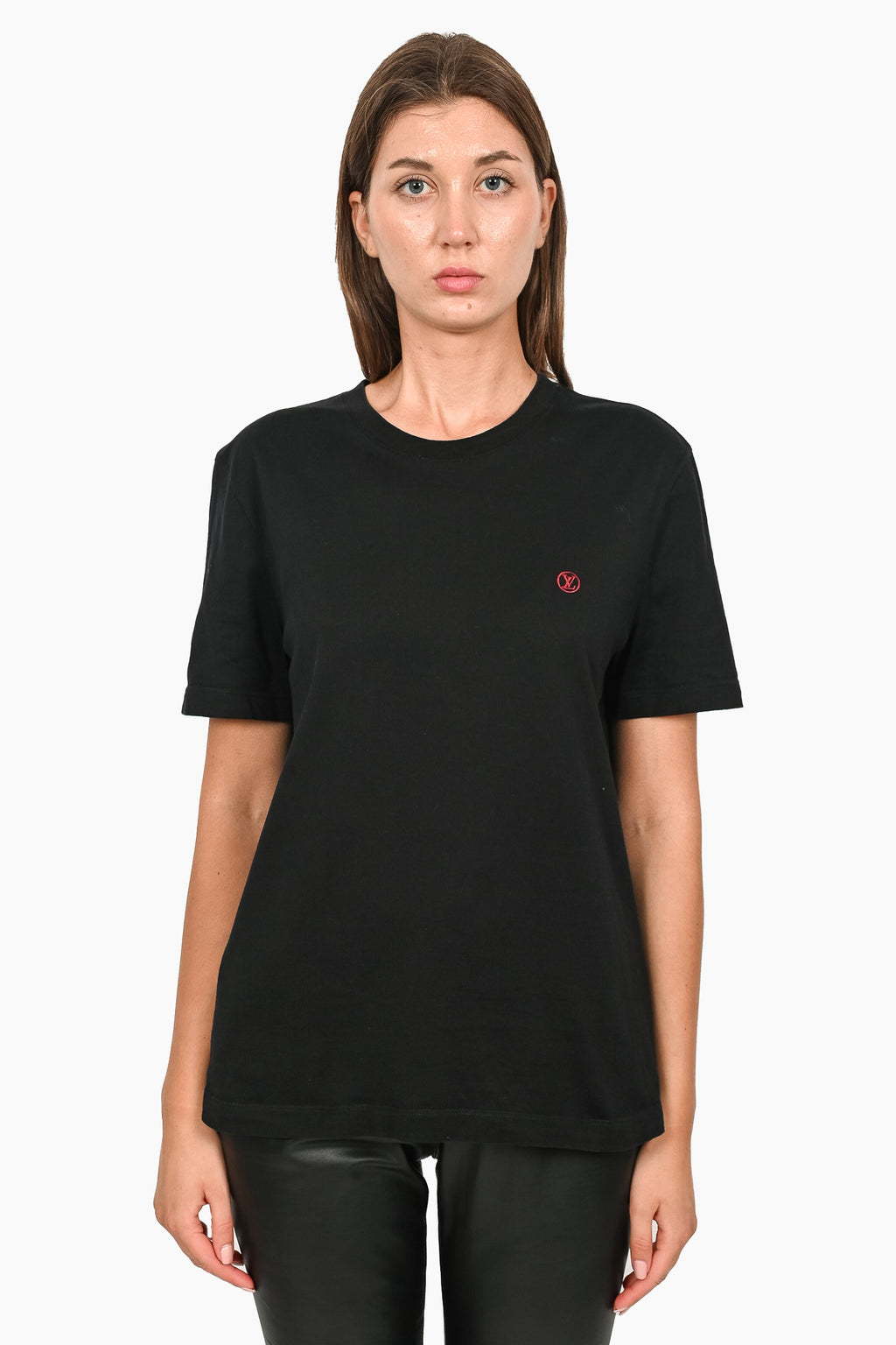 Louis Vuitton Black Cotton Logo Embroidered Short Sleeve T-Shirt S