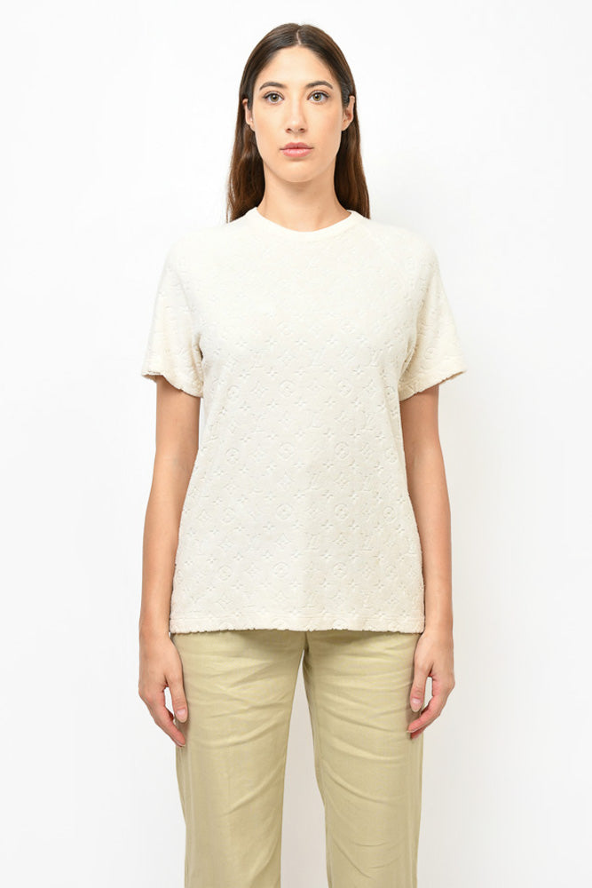 Louis Vuitton Cream Silk/Cotton Monogram Towelling S/S T-shirt sz M Me –  Mine & Yours