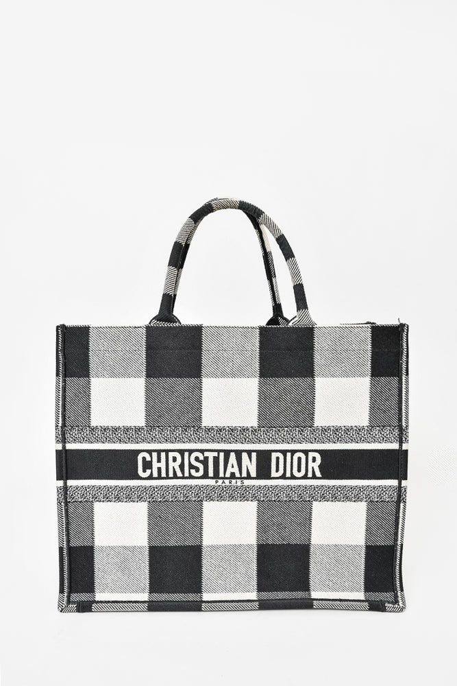 Dior Book Tote Check Off-White/Black in Embroidered Canvas - US