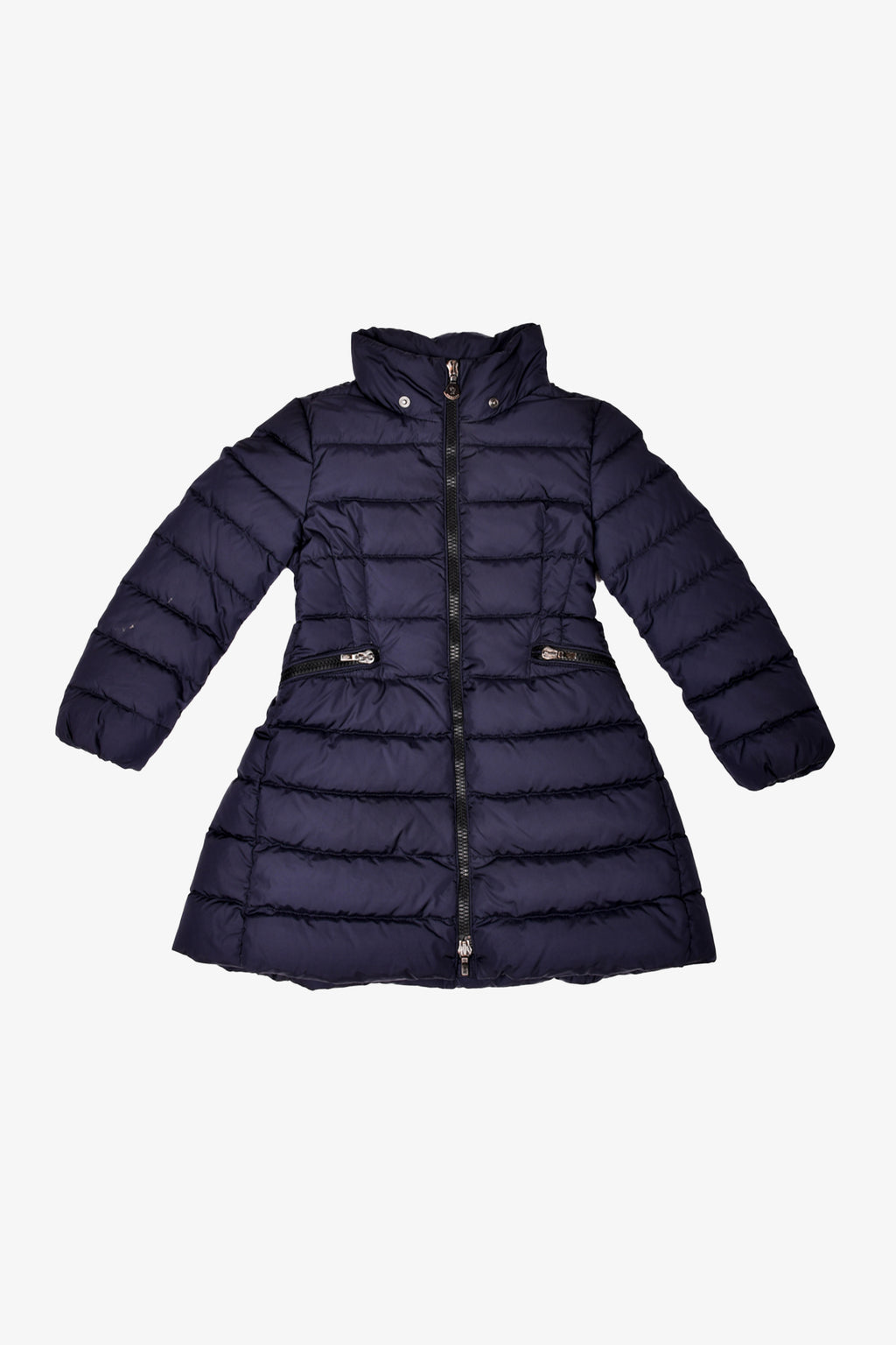 Moncler Navy Blue Quilted Puffer Jacket with Peplum Waist Size 4Y