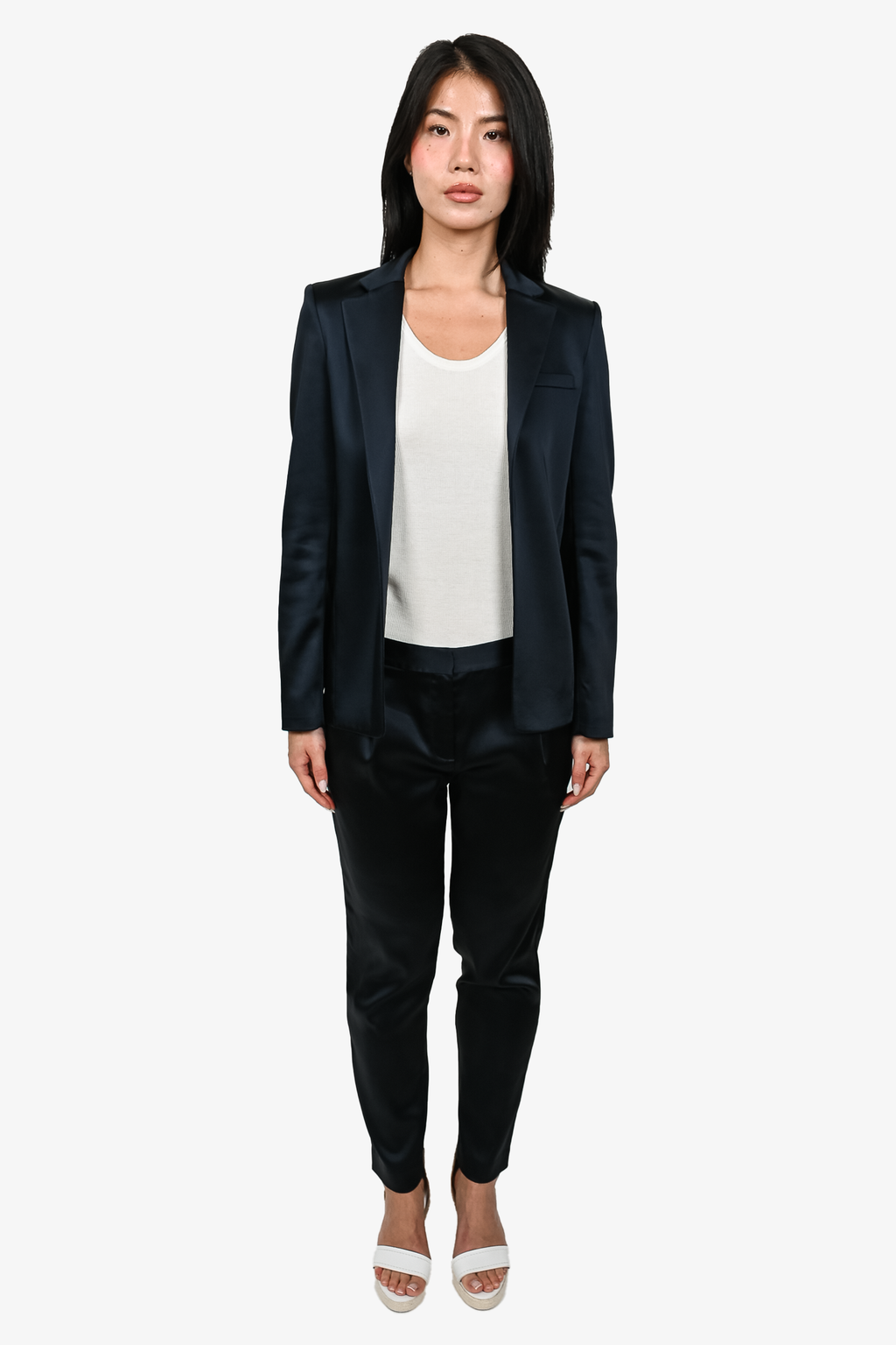 T by Alexander Wang Navy Satin Blazer + Trouser Set sz 2 – Mine