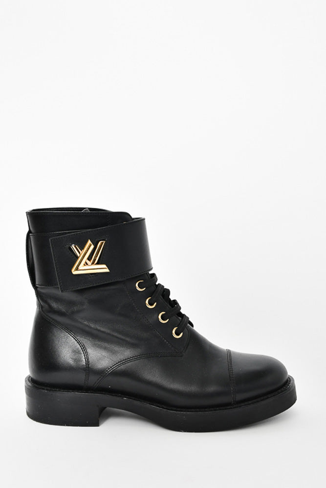 Louis Vuitton Black Leather Lace Up Ankle Boots Size 35 Louis Vuitton