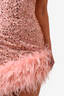 Nadine Merabi Pink Sequin Faux Ostrich Feather Trim Mini Dress Size XS