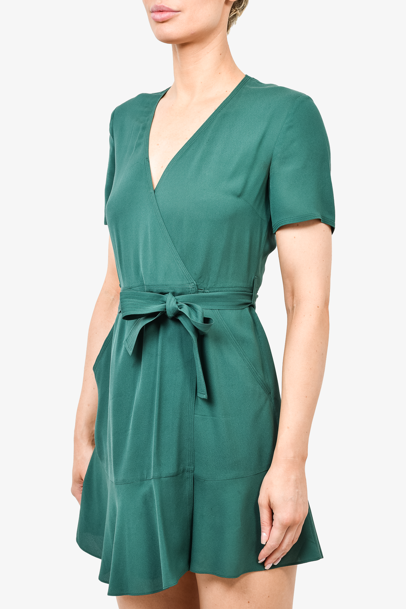 Wrap Dress, Short Sleeve, Evergreen