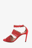 Alaïa Red Suede Eyelet Trim Strappy Sandals Size 39