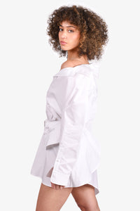 Alexander Wang White Cotton Poplin Cinched Waist Shirt Dress with Mesh  Lining Size 0