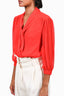 Alice + Olivia Red Sheer Neck Tie Button-Up Blouse Size S