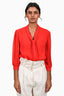 Alice + Olivia Red Sheer Neck Tie Button-Up Blouse Size S