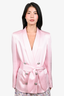 Balmain Pink Satin Double Breasted Belted Blazer with Silver Buttons Size 42 (As Is)