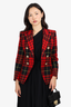 Balmain Red Plaid Blazer with Gold Buttons Size 38