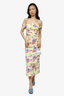 Bernadette Yellow/Pink Floral Bow Detail Midi Dress Size 34