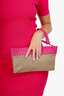 Bottega Veneta Brown/Pink Intrecciato-Trimmed Leather Wristlet Clutch