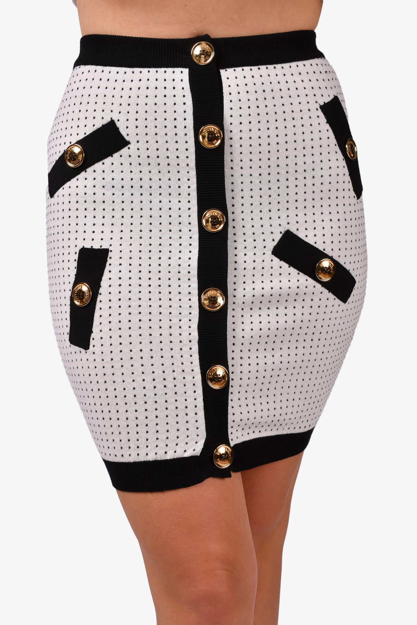 Boutique Moschino Black White Gold Button Detail Skirt Size 4