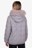 Brunello Cucinelli Grey Cashmere Down Jacket with Shearling Hood Size 42