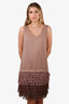 Brunello Cucinelli Mauve Silk Fringe Sleeveless Dress Size L