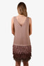 Brunello Cucinelli Mauve Silk Fringe Sleeveless Dress Size L