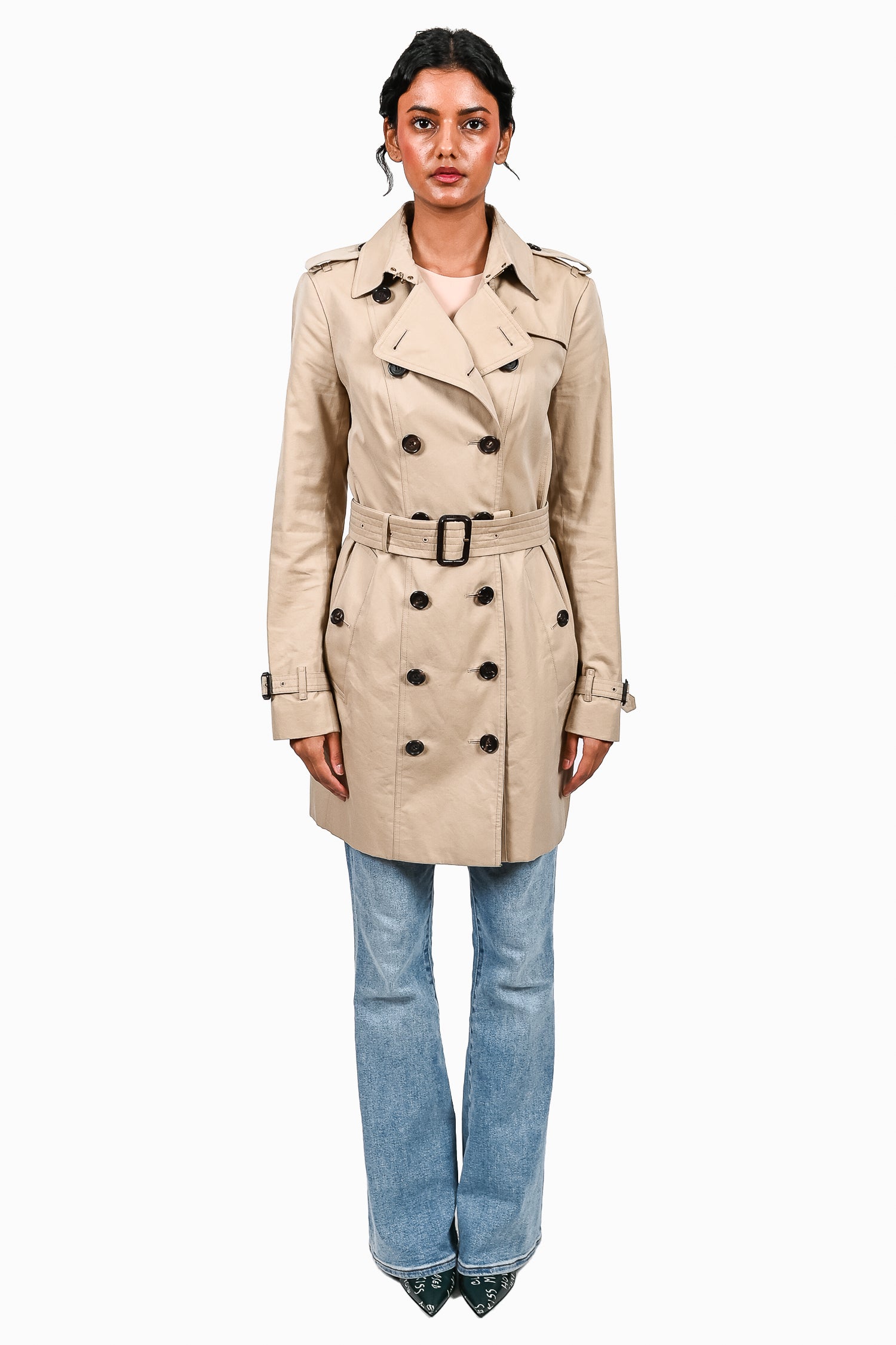 Burberry Beige Sandringham Short Trench Coat Size 6 Mine Yours