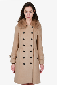 Burberry Prorsum Tan Wool/Cashmere with Removable Fur Collar Size 38