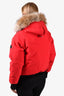 Canada Goose Red Down Fur Hood 'Chilliwack' Bomber Jacket Size L