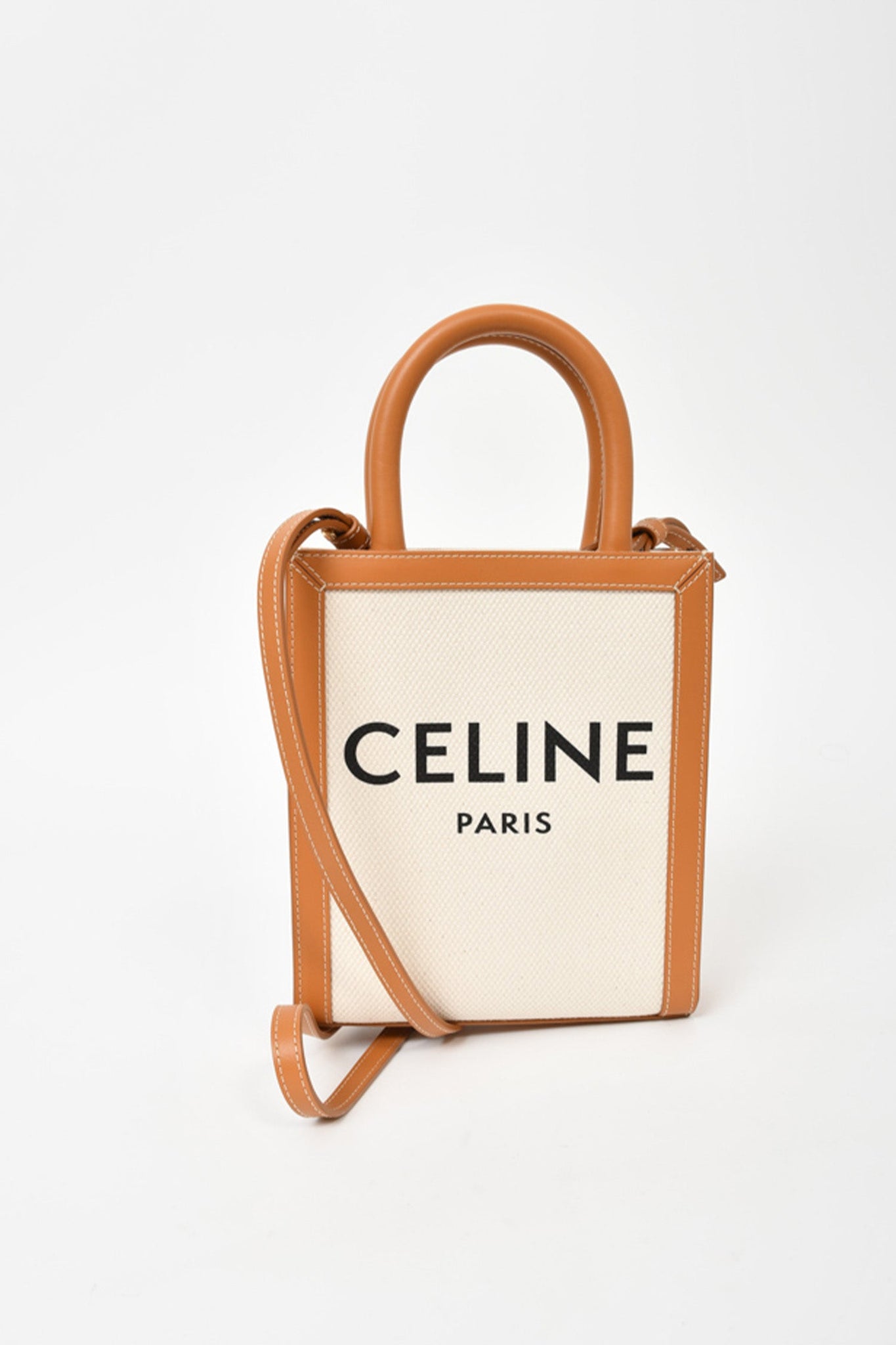 Celine Beige Logo Canvas Mini Vertical Cabas Tote Bag w Strap