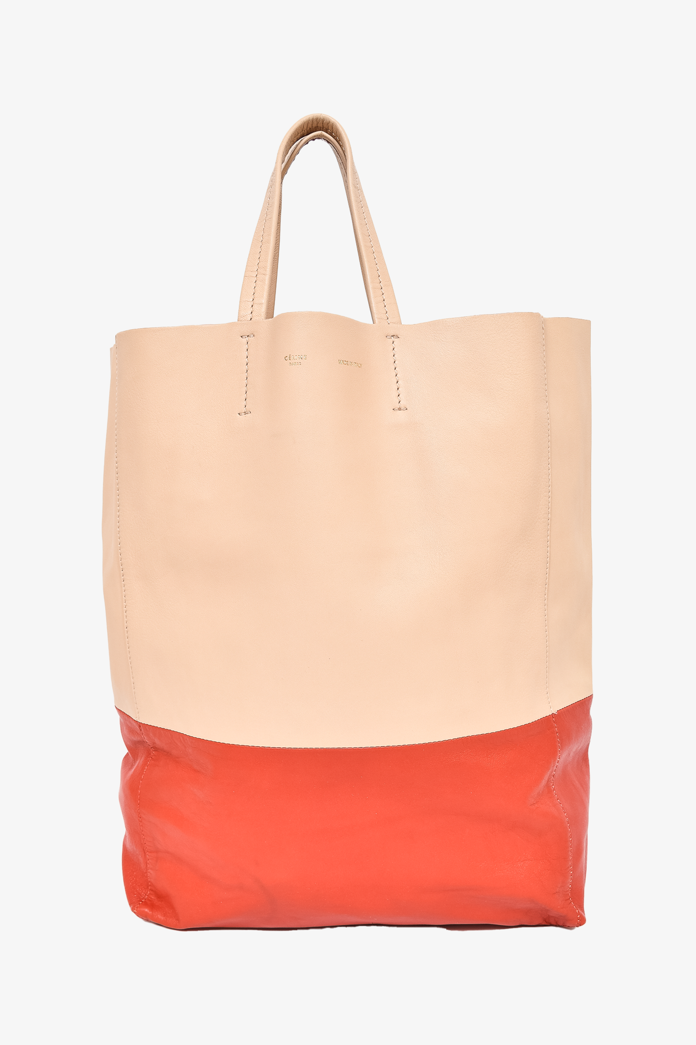 Celine Beige Red Leather Vertical Cabas Tote As Is Mine Yours