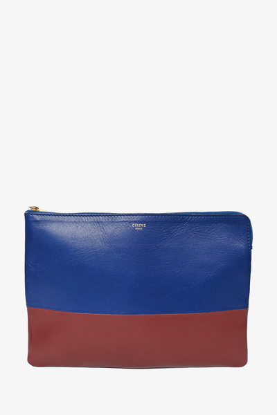 Celine Dark Blue Brown Leather Zip Pouch