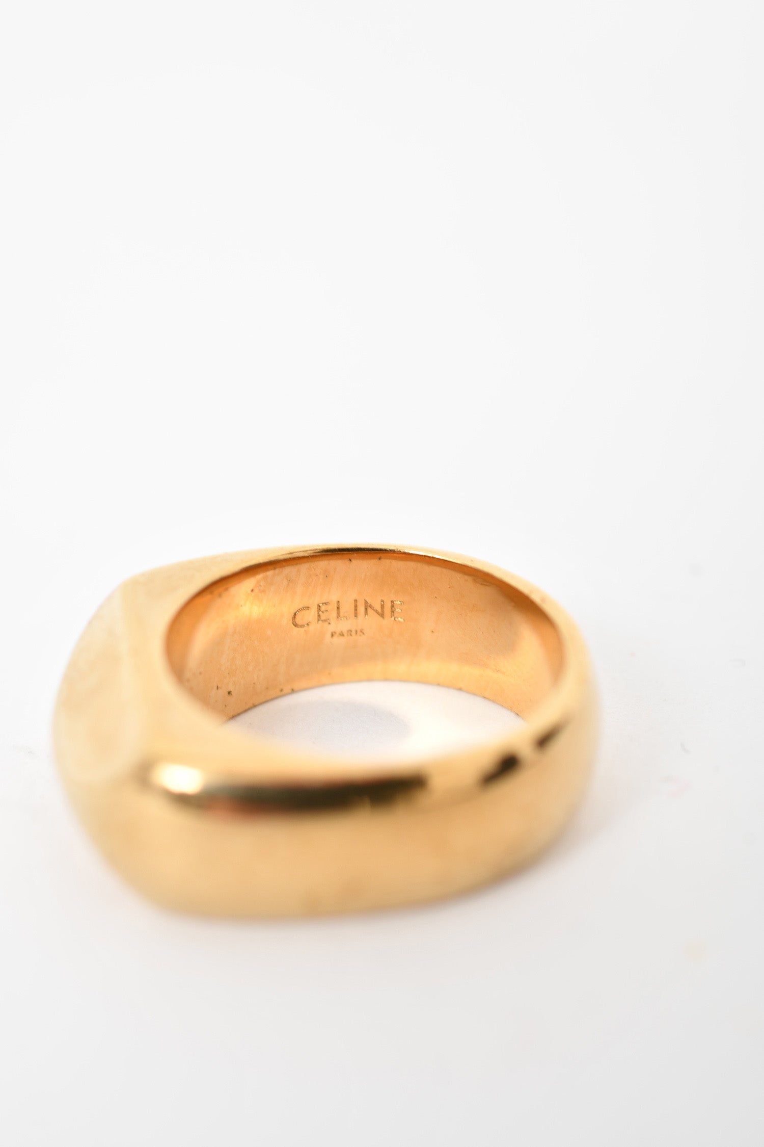 Celine Gold Toned Brass 'Chaîne Triomphe Large Diamanté' Ring Size 50