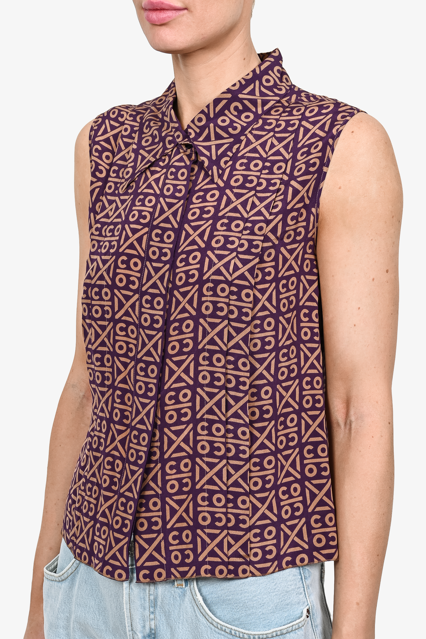 Lavender Chanel Sleeveless Button-Up Top