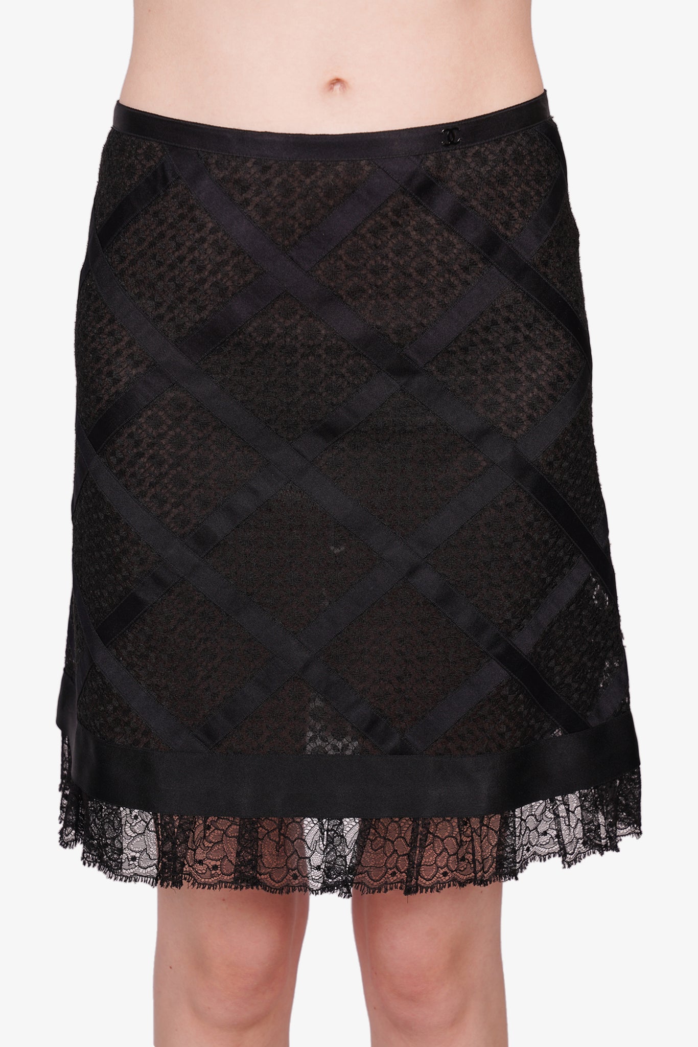 Chanel black cheap lace skirt