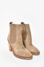 Chanel Taupe Suede Chain Trimmed Heeled Booties Size 35.5
