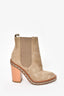 Chanel Taupe Suede Chain Trimmed Heeled Booties Size 35.5