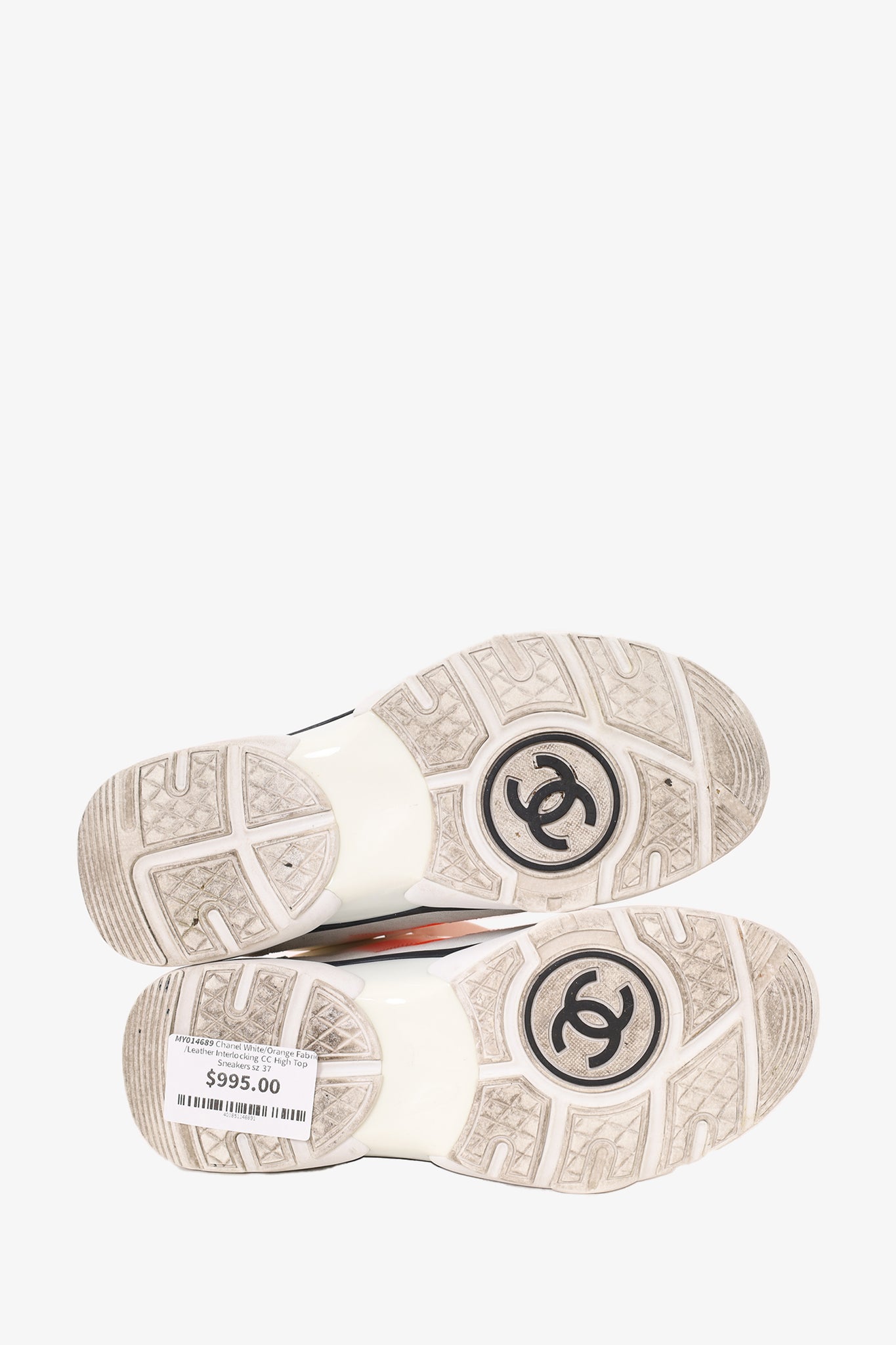 Chanel white orange cc shop logo high top sneaker