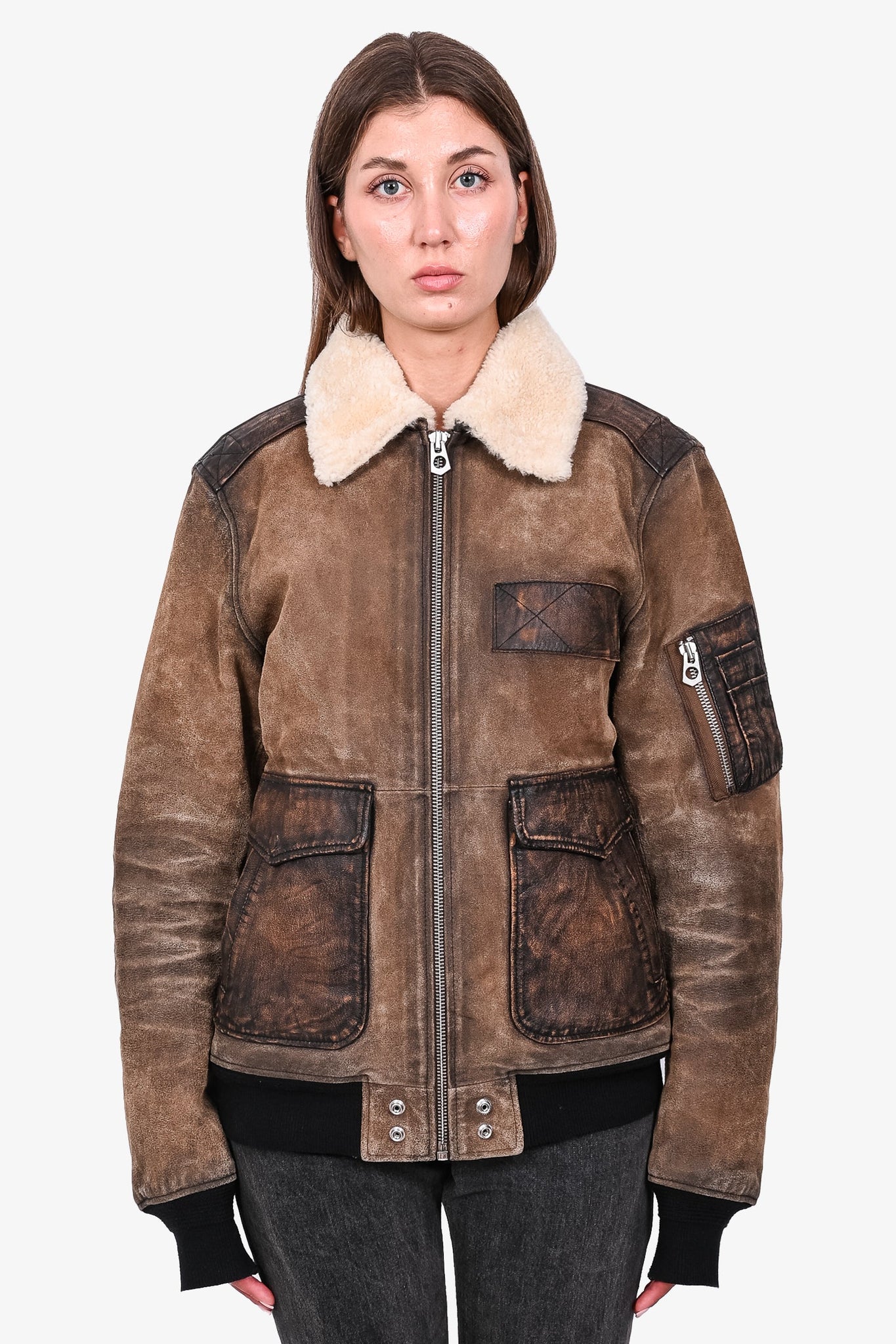 Diesel Brown Distressed Suede Pilot Jacket sz L Mine Yours