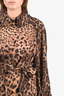 Dolce & Gabbana Brown Leopard Printed Nylon Trench Coat with Belt Size 42