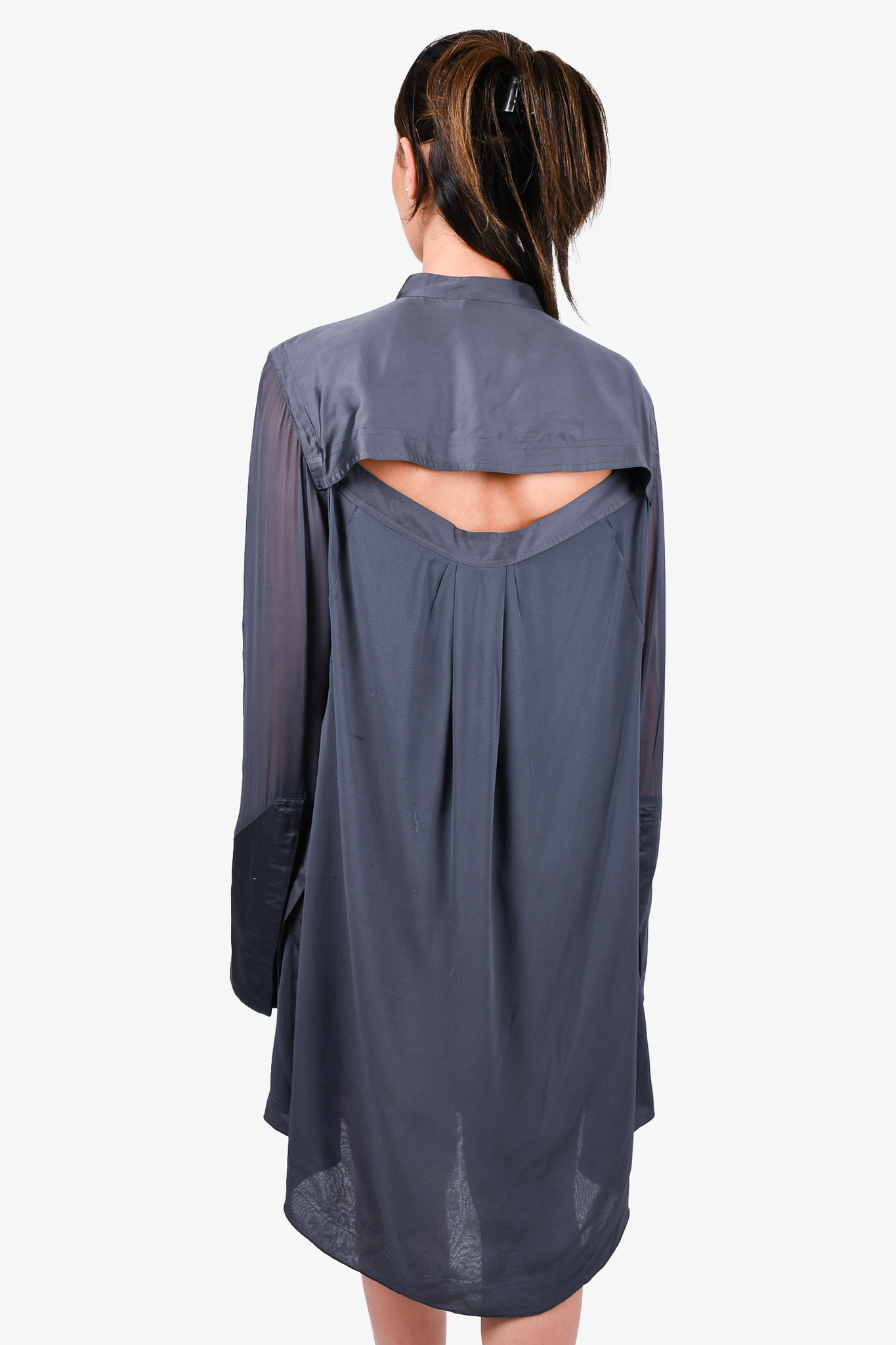 Donna Karan Grey Pleated Front Shirt Dress Size 12 Mine Yours
