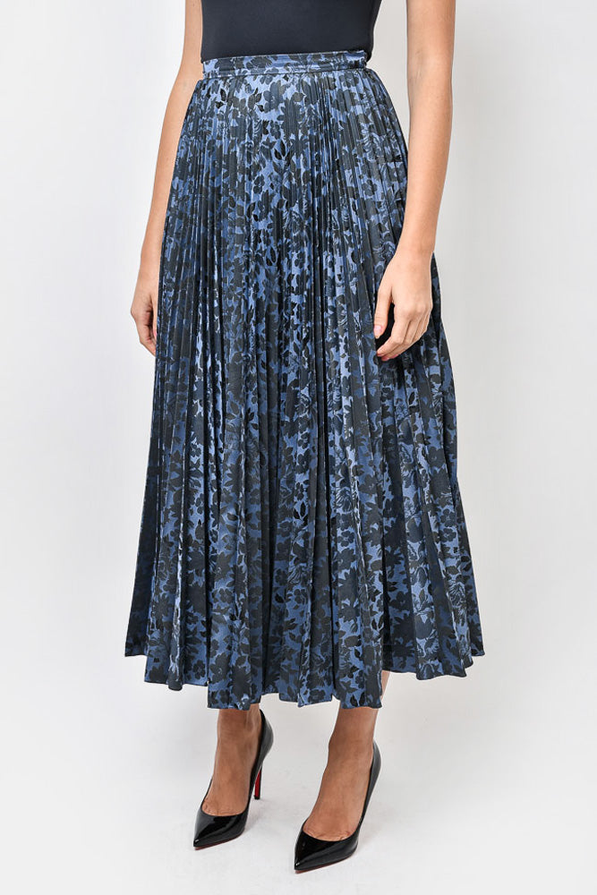 Erdem Blue Black Floral Pleated Midi Skirt Size 4