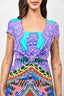 Etro Teal/Purple Printed Cap Sleeve Midi Dress Size 42