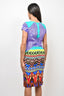 Etro Teal/Purple Printed Cap Sleeve Midi Dress Size 42