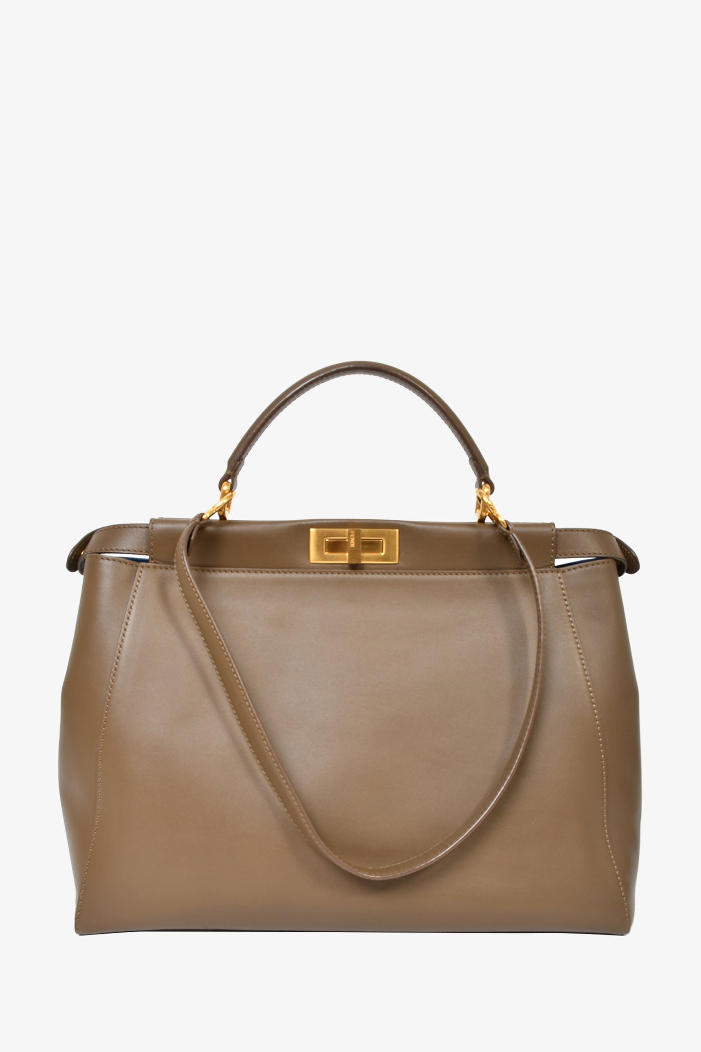 Fendi Grey Leather Large Peekaboo Top Handle Tote Bag