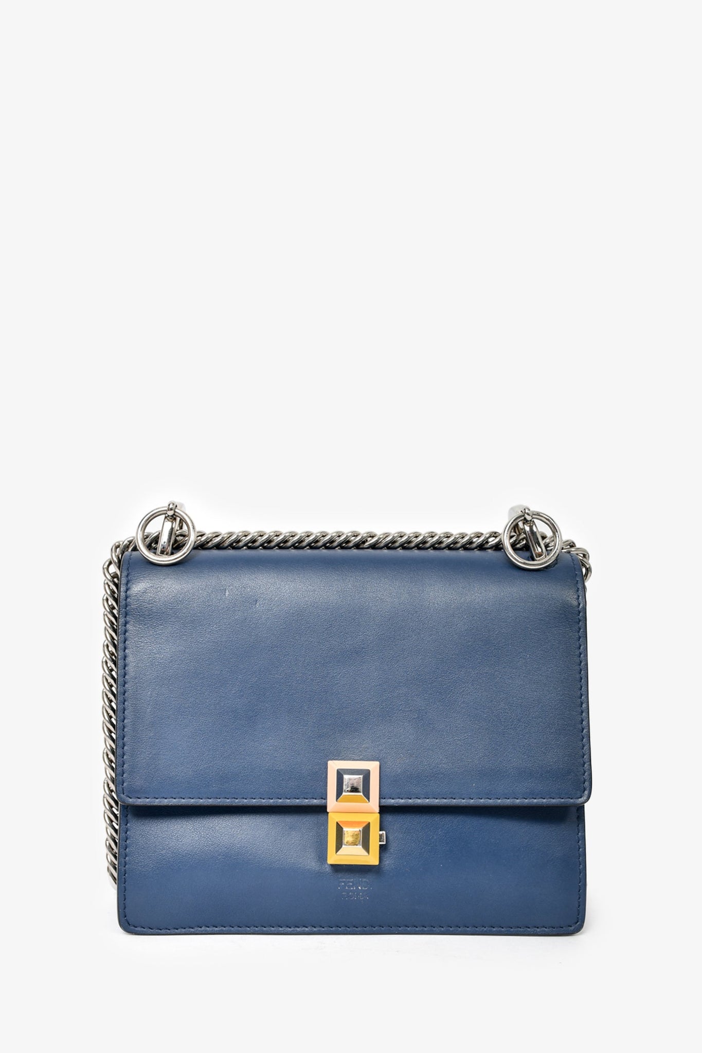 Fendi Navy Leather w Pink Yellow Closure Kan Crossbody SHW