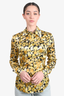 Ganni Yellow/Black Silk Floral Button-Up Shirt Size 34