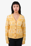 Ganni Yellow/White Wool Patterned Cardigan Size M