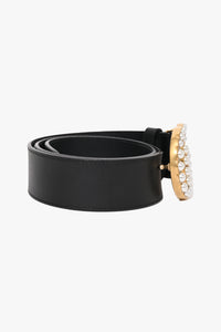 Gucci Double G Wide Leather Belt Pearl Buckle 1.5 Width Black in