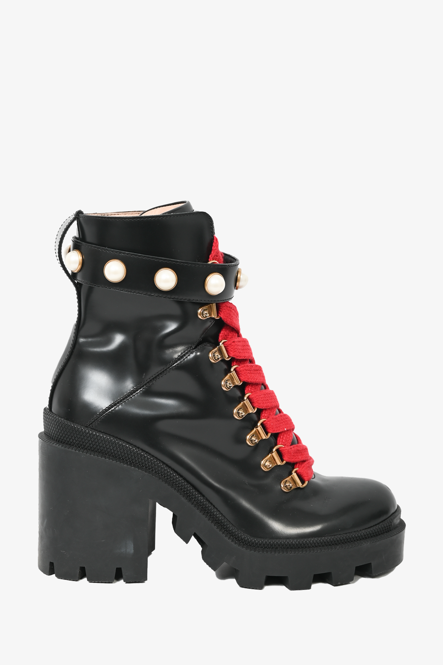 Gucci combat boots sales with pearls