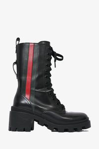 Gucci Black Leather Web Accent Combat Boots Size 35 Mine Yours