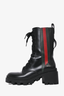 Gucci Black Leather Web Accent Combat Boots Size 35